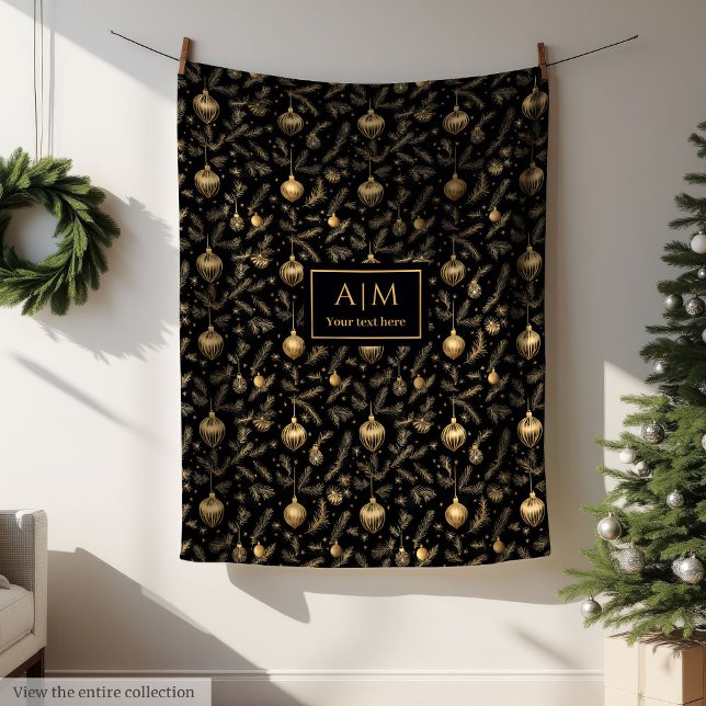Cozy black and gold watercolor custom Christmas Fleecefilt (Cozy black and gold watercolor custom Christmas Fleece Blanket)
