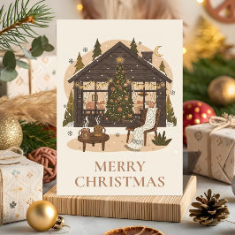Cozy Boho Cabin Christmas Greeting Card Helgkort