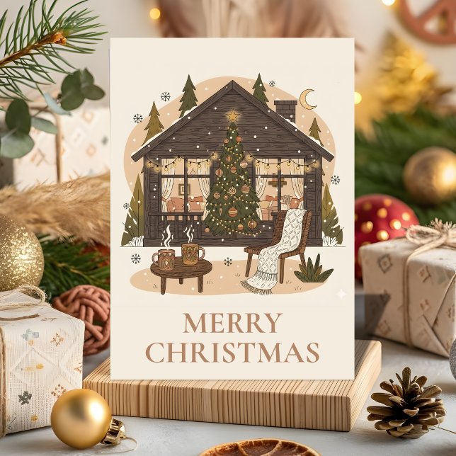 Cozy Boho Cabin Christmas Greeting Card Helgkort (Skapare uppladdad)