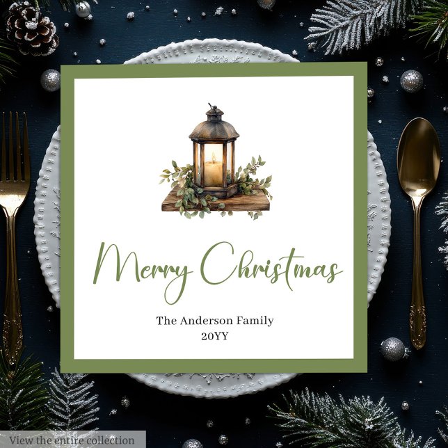 Cozy Boho Watercolor Christmas Lantern Dinner  Pappersservett (Cozy Boho Watercolor Christmas Lantern Dinner Napkins)