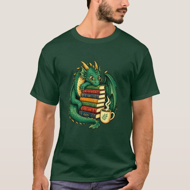 Cozy Book Dragon Reader T-Shirt | Fantasy Gift (Framsida)