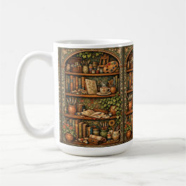 Cozy book shelf books artist supplies coffee kaffemugg