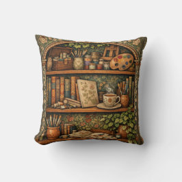 Cozy book shelf books artist supplies coffee kudde