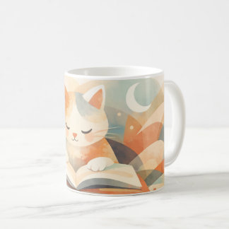 Cozy Bookish Cat Abstract Coffee Mug – Soft Pastel Kaffemugg