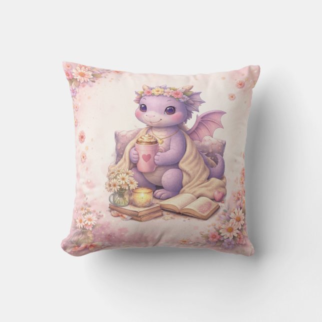 Cozy Bookish Mom Dragon Coffee Throw Pillow Kudde (Framsida)