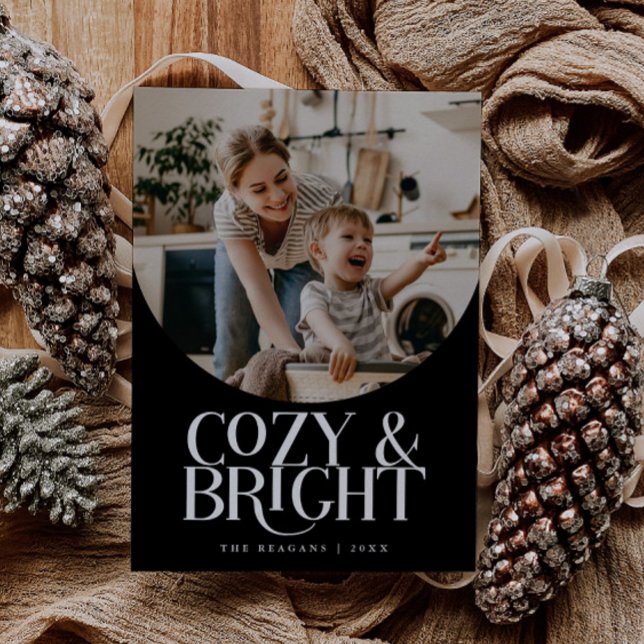 Cozy Bright Elegant Photo Black Holiday Card Julkort (Skapare uppladdad)