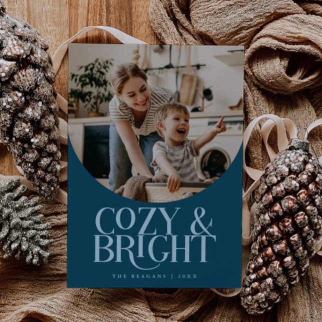 Cozy Bright Elegant Photo Teal Holiday Card Julkort (Skapare uppladdad)