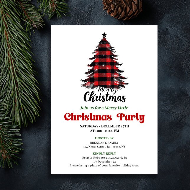 Cozy Buffalo Check Christmas Tree Party Invite Inbjudningar (Cozy Buffalo Check Christmas Tree Party Invite)