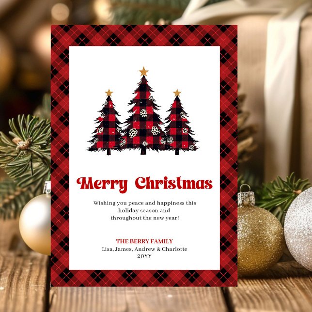 Cozy Buffalo Plaid Tree Christmas Greeting Julkort (Cozy Buffalo Plaid Tree Christmas Greeting Holiday Card)