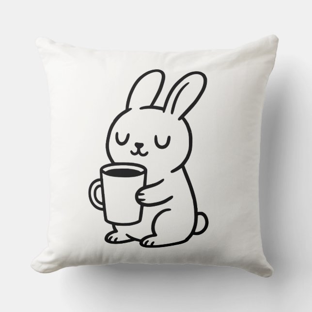 Cozy Bunny Coffee Doodle Kudde (Framsida)