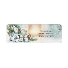 Cozy Bunny Family Watercolor Winter Address Labels Returadress Etikett
