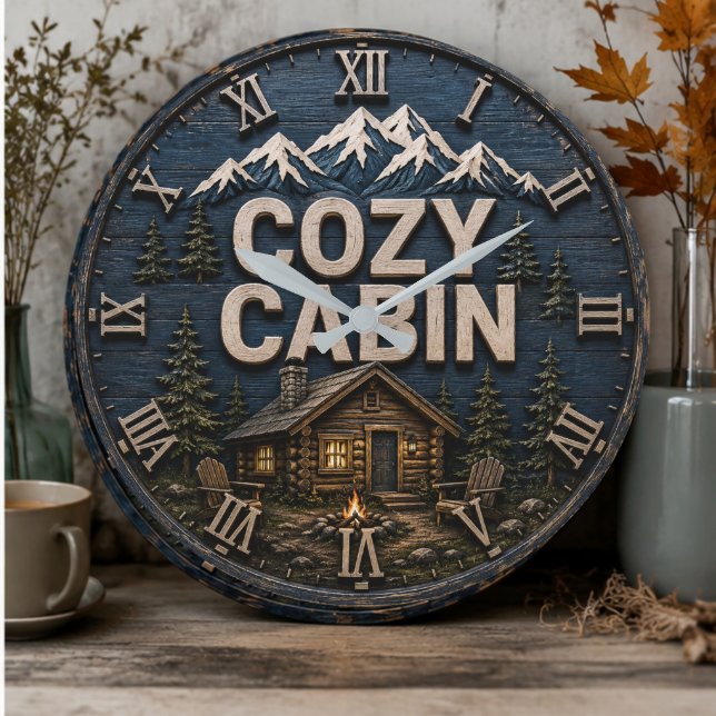 Cozy Cabin Rustic Mountain Log Cabin Lodge Stor Klocka (Skapare uppladdad)