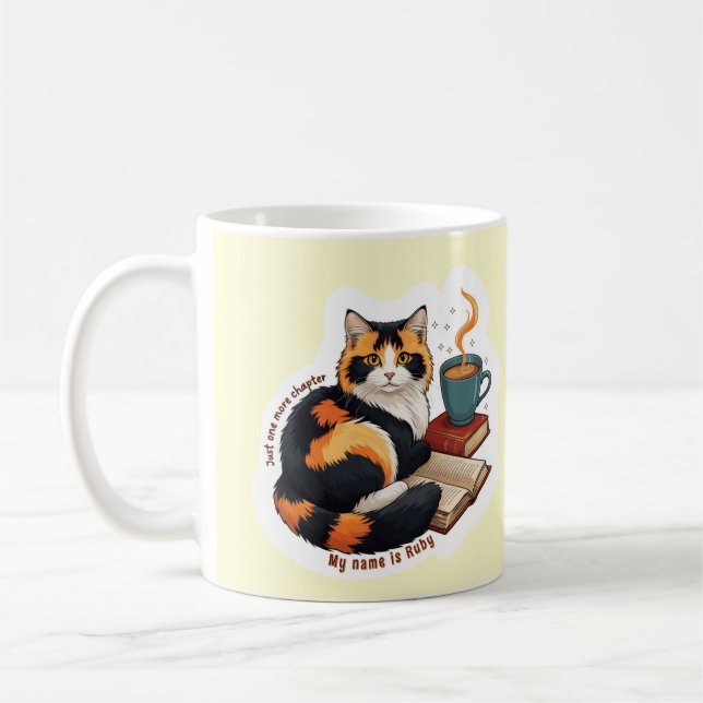 Cozy Calico Cat Personalized Reading Coffee Mug Kaffemugg (Vänster)