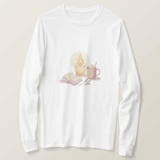Cozy Candle and Hot Chocolate Illustration T Shirt (Design framsida)