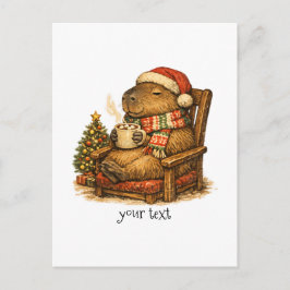 Cozy Capybara Christmas Hot Cocoa Retro Gift Vykort