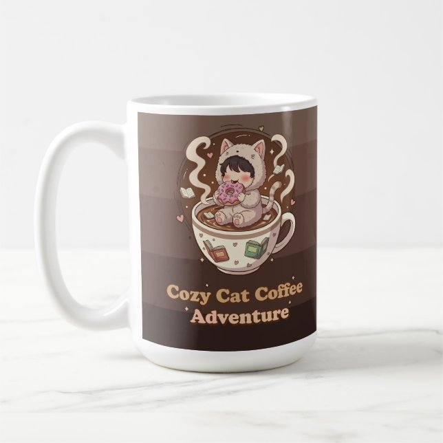 Cozy Cat Coffee Adventure Art Kaffemugg (Vänster)