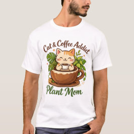 Cozy Cat Coffee and Plants Artwork T Shirt