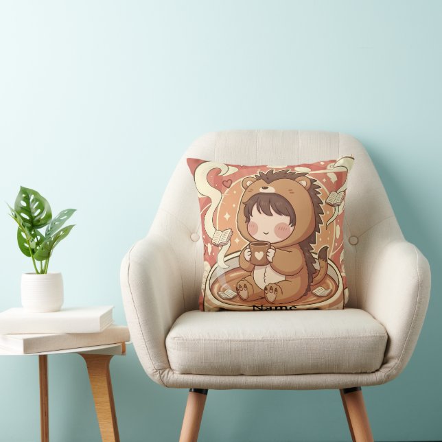 Cozy Chibi Hedgehog Accent Pillow Kudde (Stol)