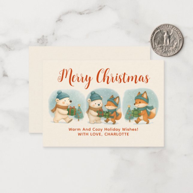 Cozy Christmas Animals Adorable Holiday Note Card Anteckningskort (Fram/Back In Situ)