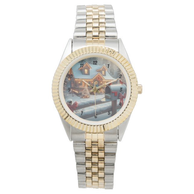 Cozy Christmas Cabin Winter Wonderland Armbandsur (Framsida)