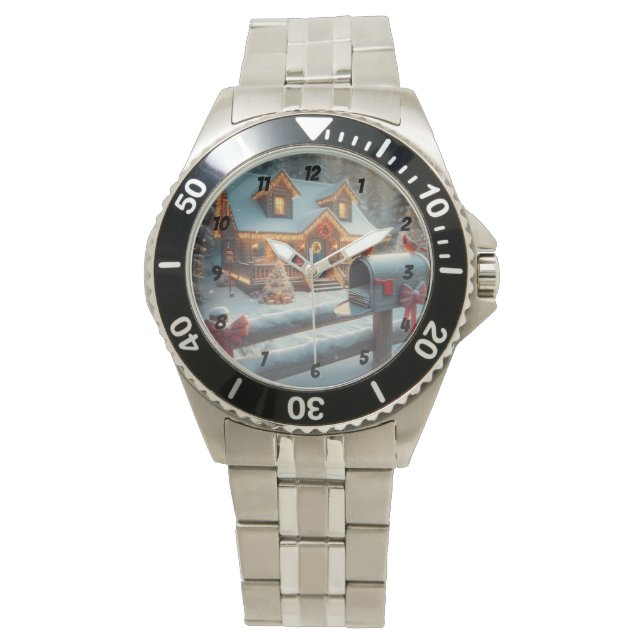 Cozy Christmas Cabin Winter Wonderland Armbandsur (Framsida)