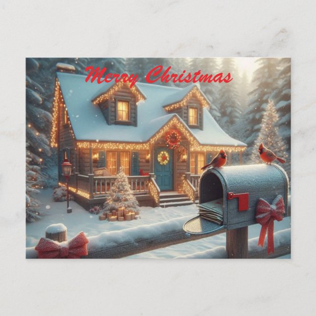 Cozy Christmas Cabin Winter Wonderland Helg Vykort (Framsida)
