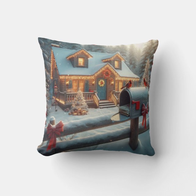 Cozy Christmas Cabin Winter Wonderland Kudde (Framsida)
