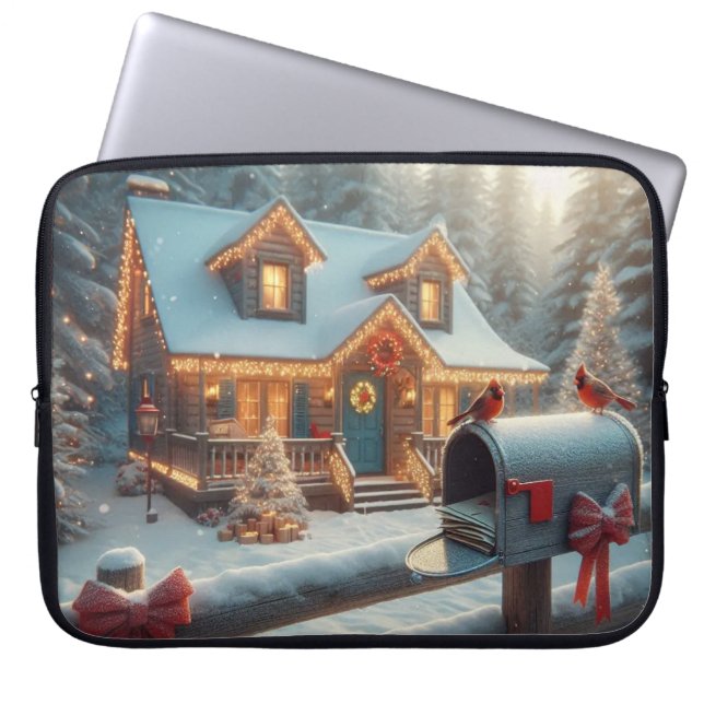 Cozy Christmas Cabin Winter Wonderland Laptop Fodral (Framsidan)