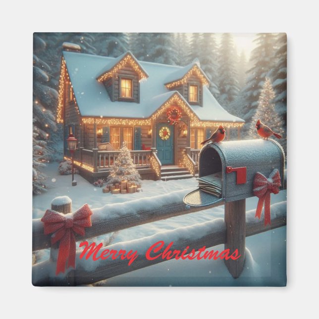 Cozy Christmas Cabin Winter Wonderland Magnet (Framsidan)