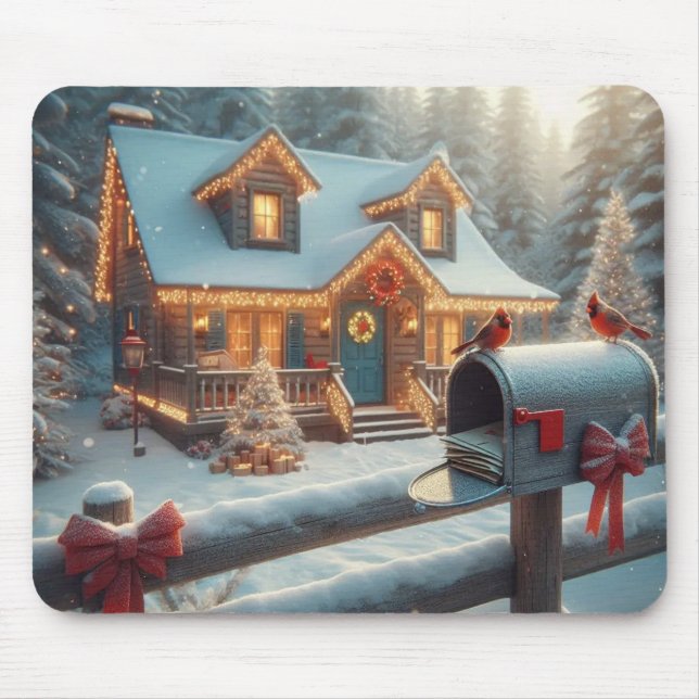 Cozy Christmas Cabin Winter Wonderland Musmatta (Framsidan)