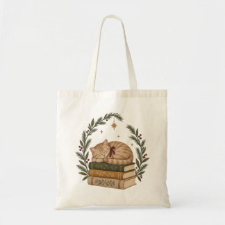 Cozy Christmas Cat Sleeping on Vintage Books Tygkasse