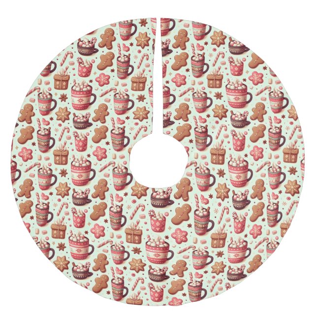 Cozy Christmas Cocoa and Gingerbread Pattern Julgransmatta Borstad Polyester (Framsidan)