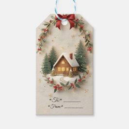 Cozy Christmas Cottage Gift Tags Presentetikett