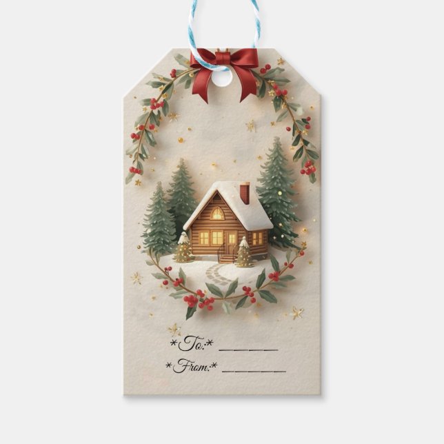 Cozy Christmas Cottage Gift Tags Presentetikett (Framsidan)