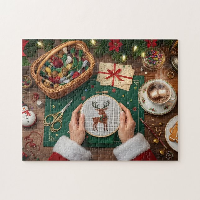 Cozy Christmas Craft Holiday Reindeer Stitching  Pussel (Horisontell)