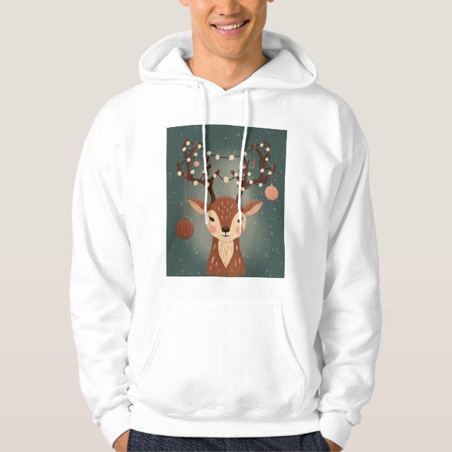 Cozy Christmas Deer with Ornaments and Lights Hoodie (Framsida)