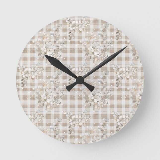 Cozy christmas earth tones floral  rund klocka (Framsida)