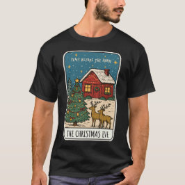 Cozy Christmas Eve Scene Cabin, Reindeer & Tree T Shirt