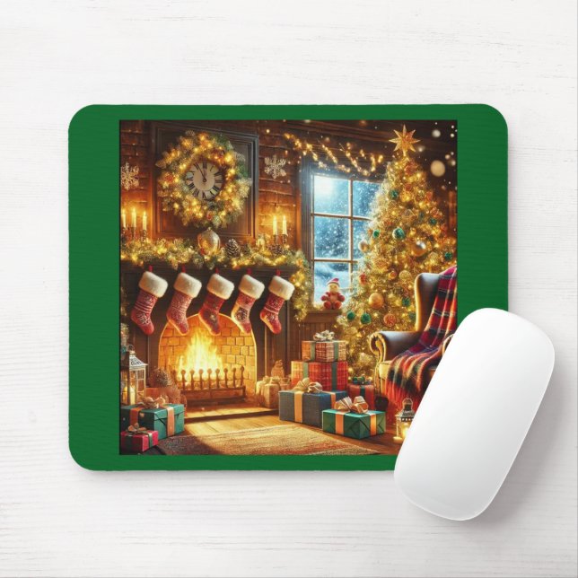 Cozy Christmas Fireplace Mouse Pad Musmatta (Med mus)