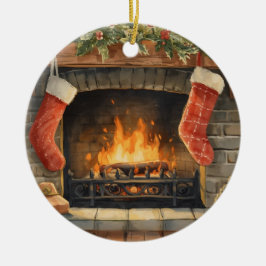 Cozy Christmas Fireplace Ornament | Personalized 