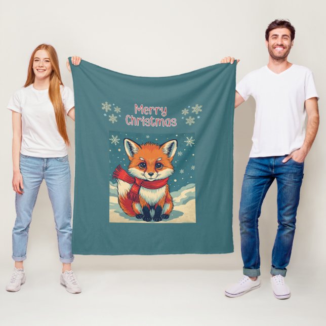 Cozy Christmas Fox Fleece Blanket (På plats)