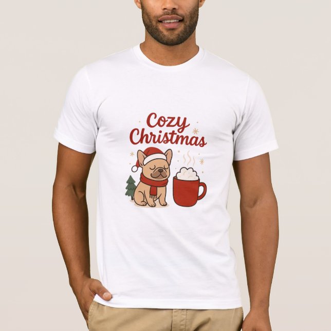 Cozy Christmas French Bulldog – Cute Holiday Dog & T Shirt (Framsida)