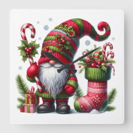 Cozy Christmas Gnome Art – Festive Holiday Fyrkantig Klocka