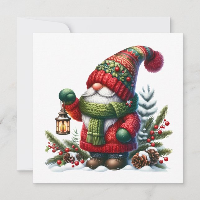 Cozy Christmas Gnome Art – Festive Holiday Inbjudningar (Framsida)