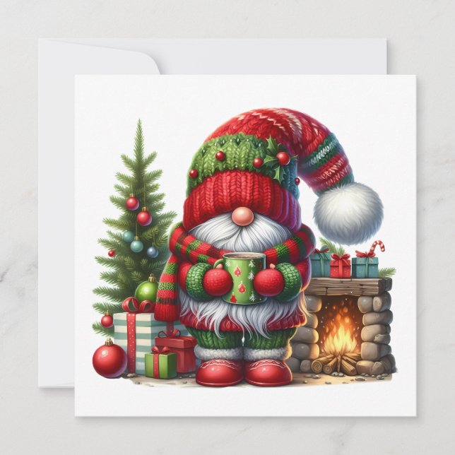 Cozy Christmas Gnome Art – Festive Holiday Inbjudningar (Framsida)