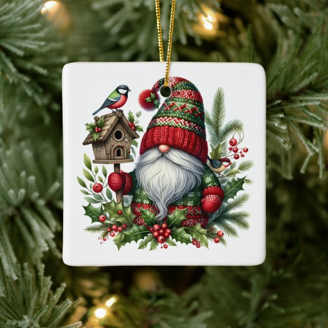 Cozy Christmas Gnome Art – Festive Holiday Julgransprydnad Keramik (Träd)