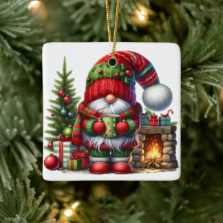 Cozy Christmas Gnome Art – Festive Holiday Julgransprydnad Keramik