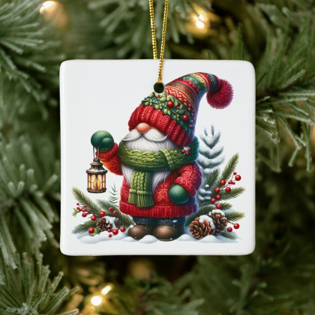 Cozy Christmas Gnome Art – Festive Holiday Julgransprydnad Keramik (Träd)