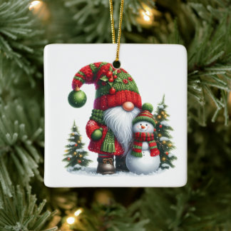 Cozy Christmas Gnome Art – Festive Holiday Julgransprydnad Keramik