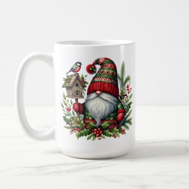 Cozy Christmas Gnome Art – Festive Holiday Kaffemugg (Vänster)